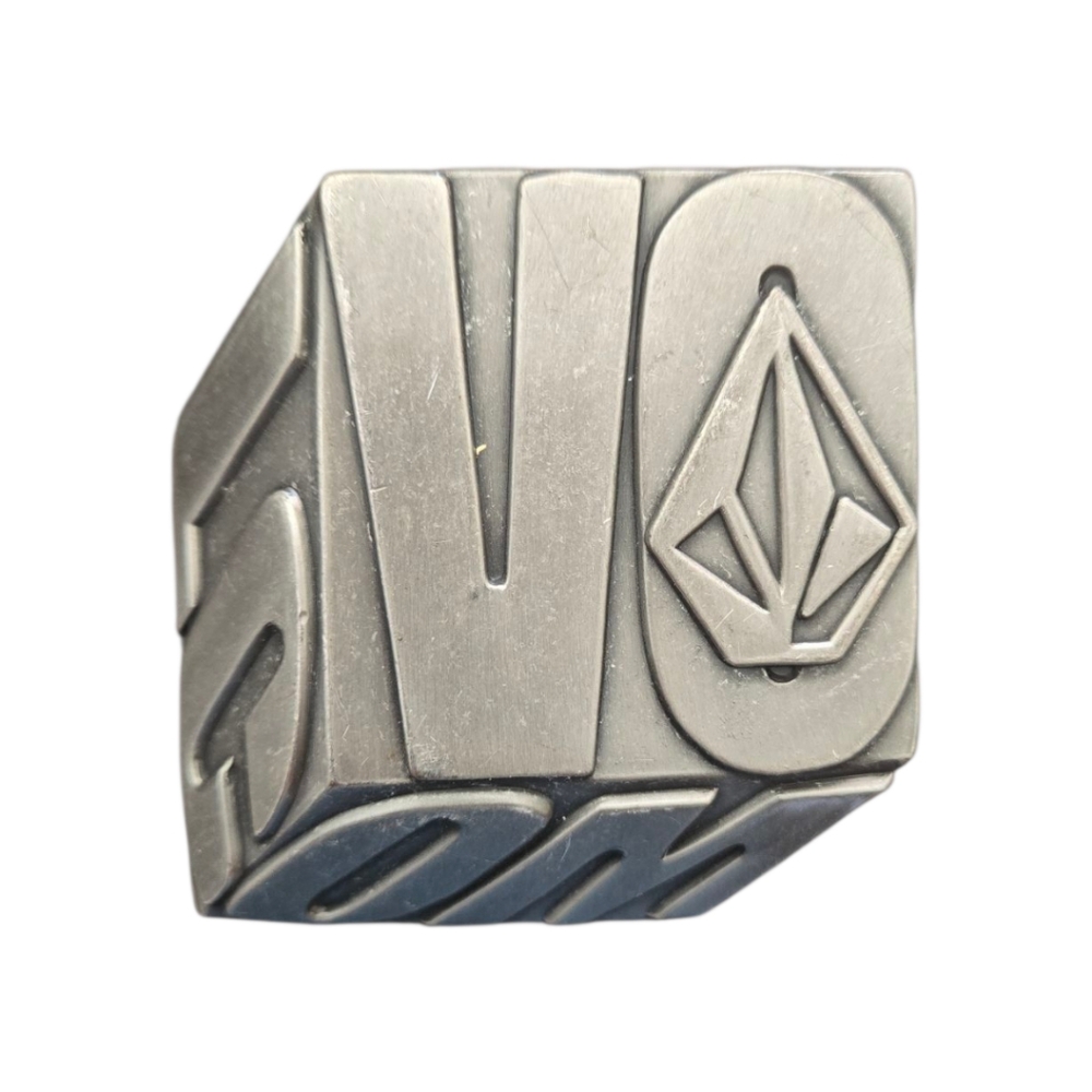 VOLCOM Stone Logo Metal Belt Buckle 3D Skater Skateboard Brushed Metal Vintage